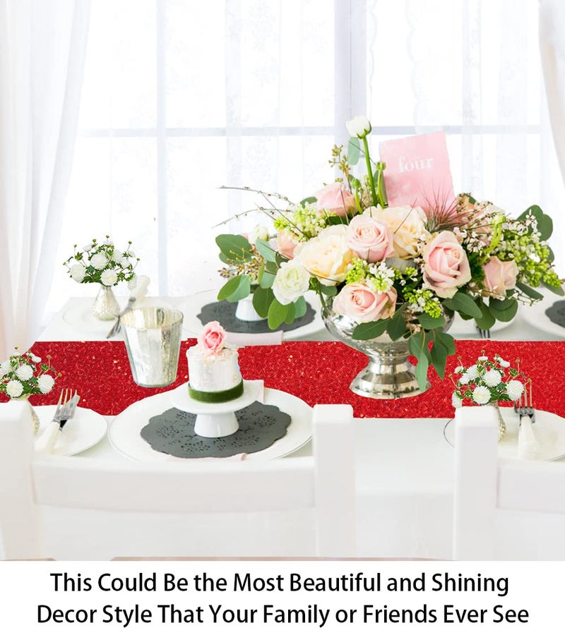 ShiDianYi 12''x72'' Sequin Table Runner - Sparkly Metallic for Wedding, Dinner Reception, Event, Birthday, Baby Shower (1, Red) - Image 5